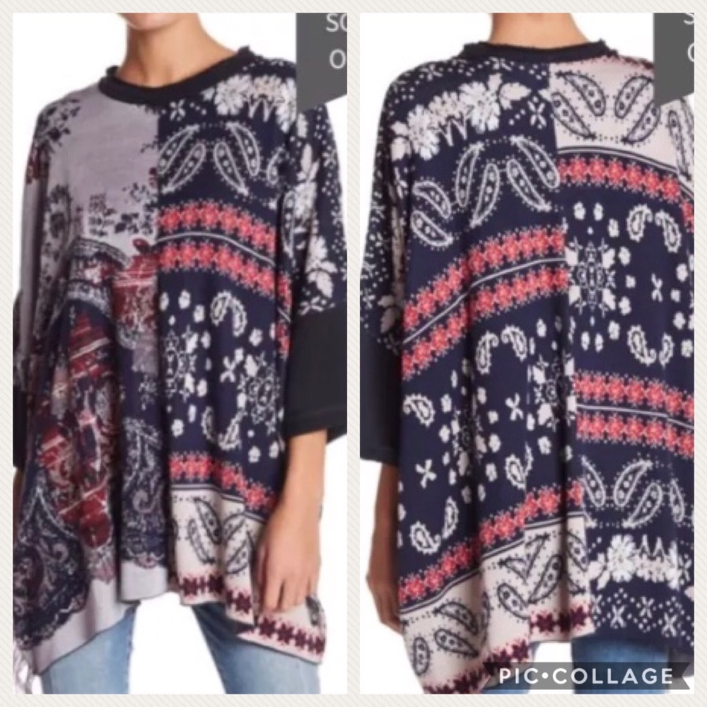 Free People Pieced Paisley Poncho XS/S NWT BOHO